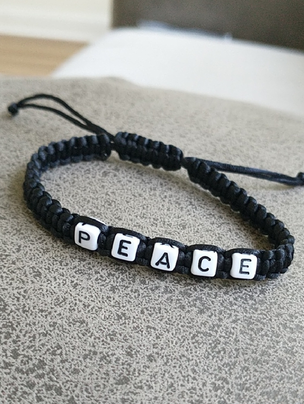 Peace Beaded Macrame Bracelet - Black and White